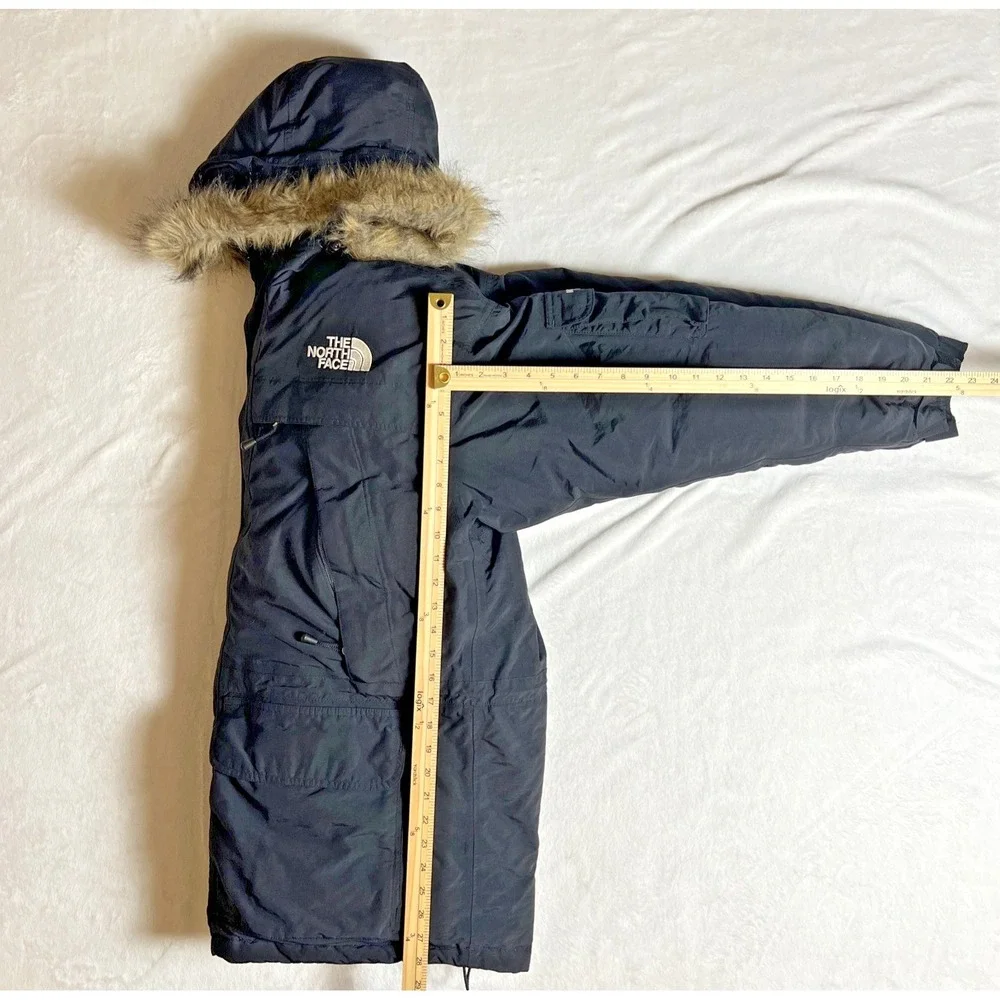 The North Face Mens Goose Down Parka Puffer Jacket L Black Fur‎ Hood Winter Warm